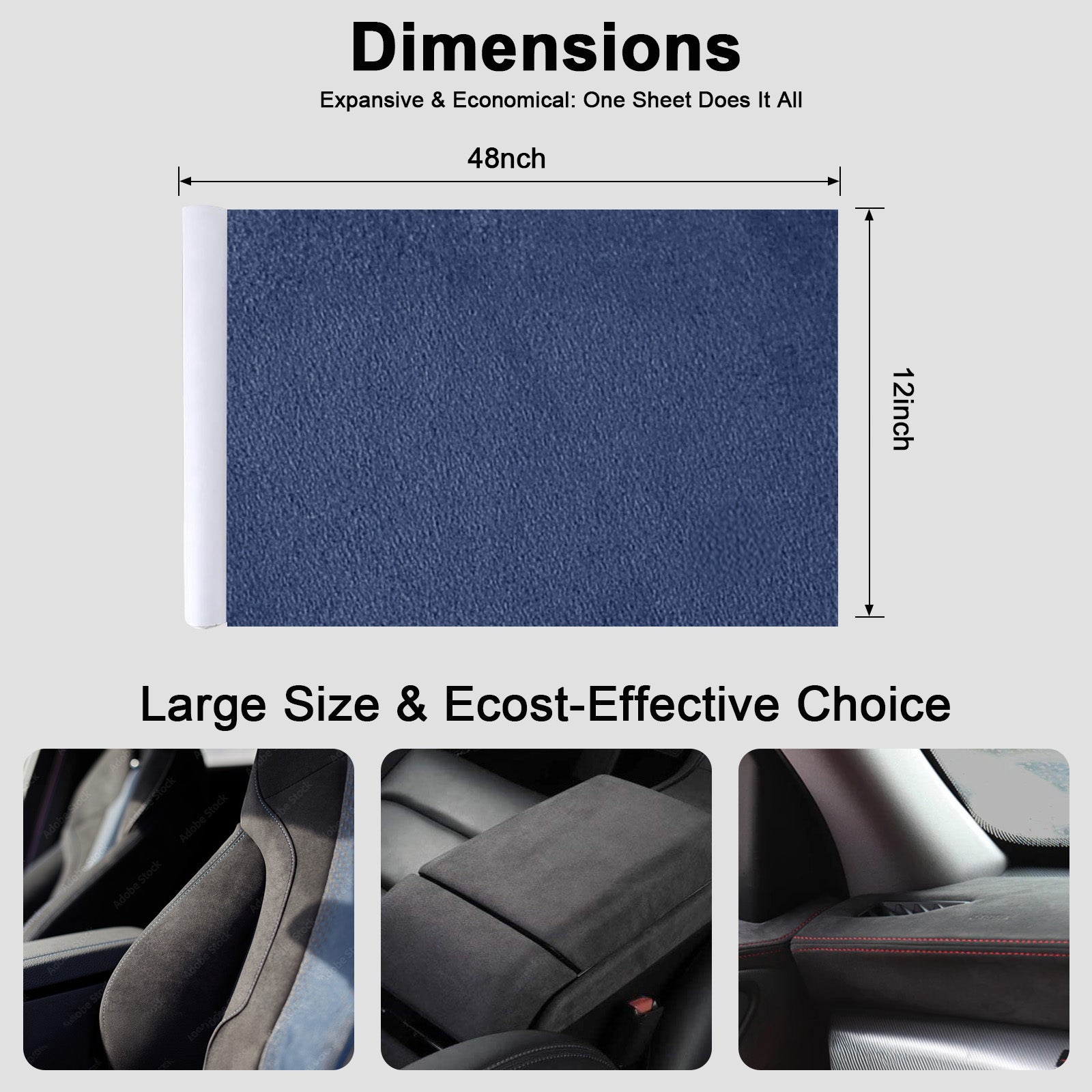 RadiantDecor Premium Blue Suede Fabric Wrap - Suede Wrap for Car Interior - Self-Adhesive Microfiber and Synthetic Leather, Stretchable Interior Film for Car and Home Decor