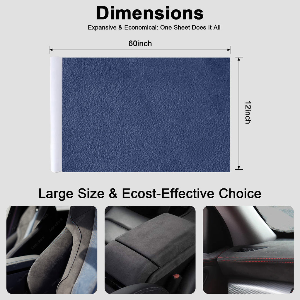 RadiantDecor Premium Blue Suede Fabric Wrap - Suede Wrap for Car Interior - Self-Adhesive Microfiber and Synthetic Leather, Stretchable Interior Film for Car and Home Decor