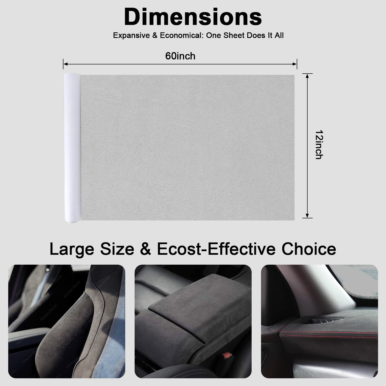 RadiantDecor Light Grey Suede-Style Automotive Interior Wrap