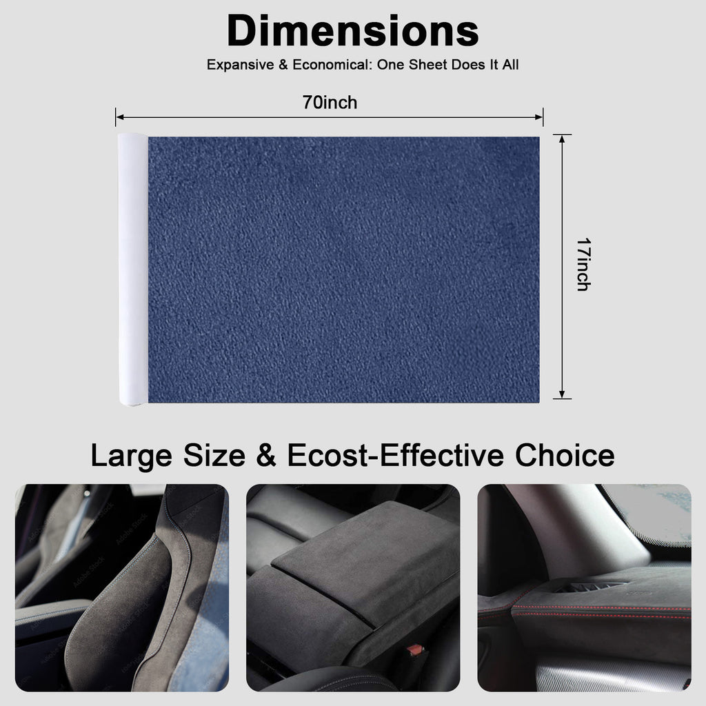 RadiantDecor Premium Blue Suede Fabric Wrap - Suede Wrap for Car Interior - Self-Adhesive Microfiber and Synthetic Leather, Stretchable Interior Film for Car and Home Decor